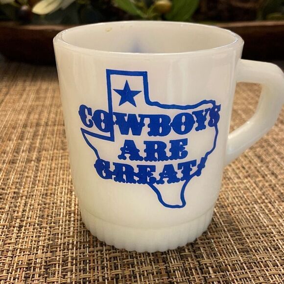 Vtg RARE Anchor Hocking Fire-King Dallas Cowboys Are Great Coffee Mug Cup NFL - Picture 7 of 12